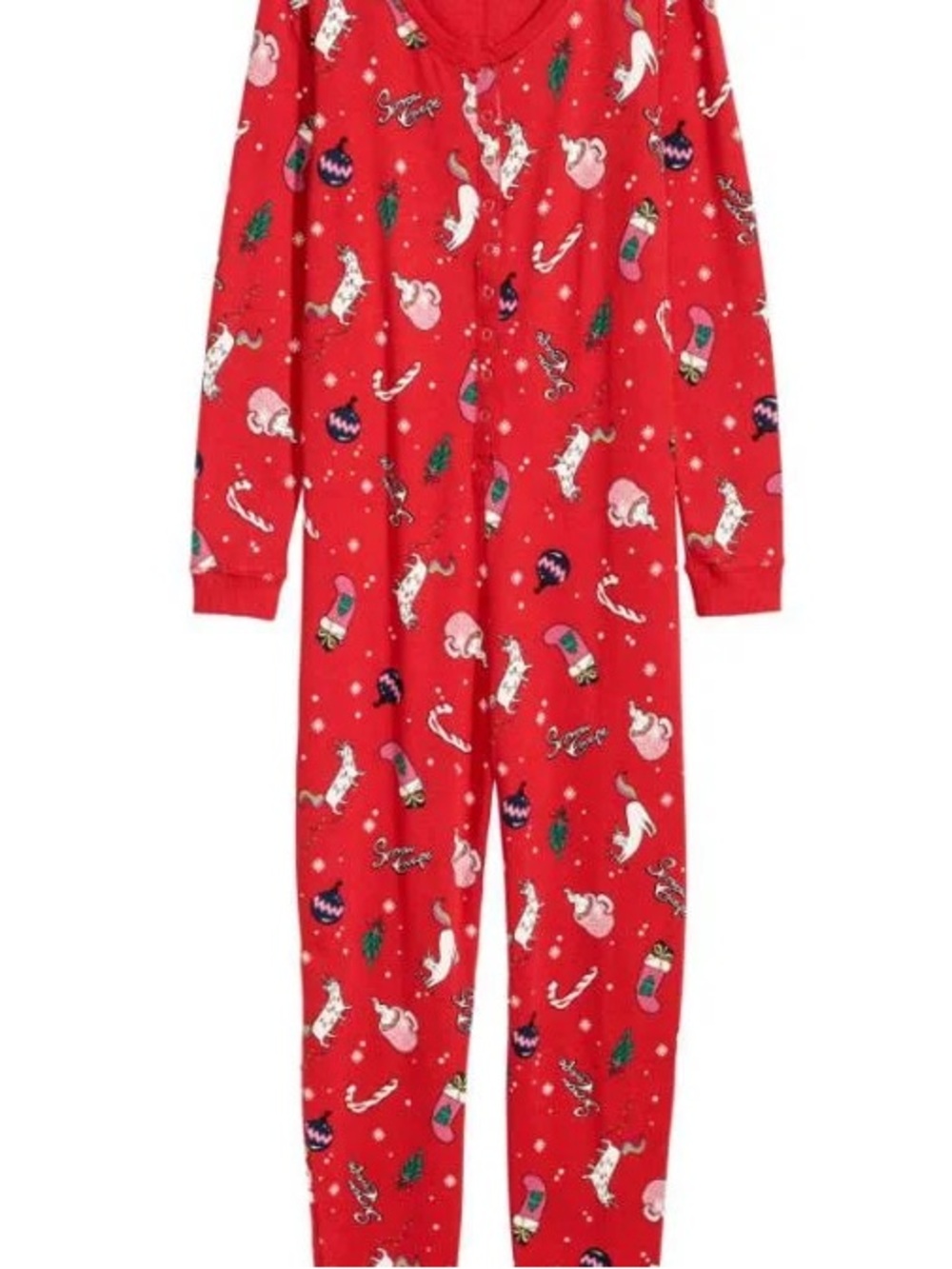 H&M red Christmas holiday jersey all in one suit pajamas 8